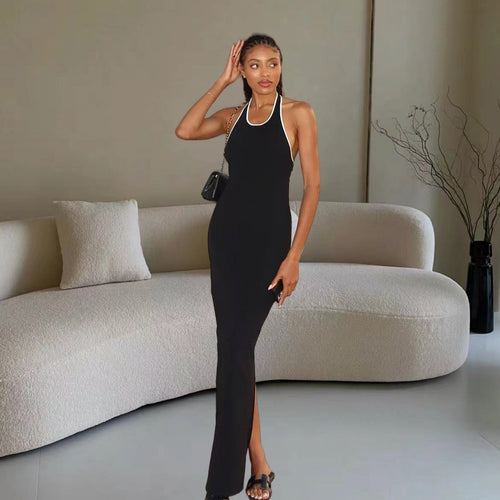 Damen Elegantes Maxikleid mit tiefem V-Ausschnitt und seitlichem Schlitz Drune