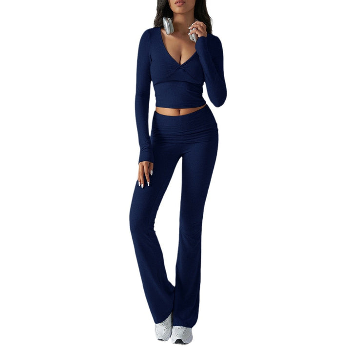 Damen nan figurbetonte Yoga-Set mit hoher Taille und V-Ausschnitt Drune