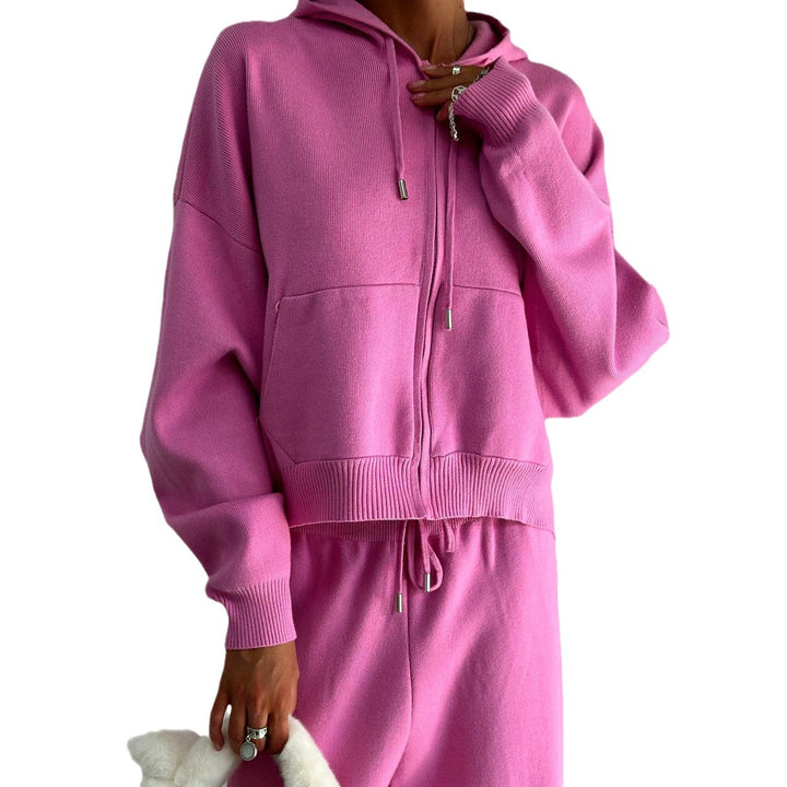 Damen Lässiges Cozy Set mit Kapuzenpullover und weitem Hosenstil Drune