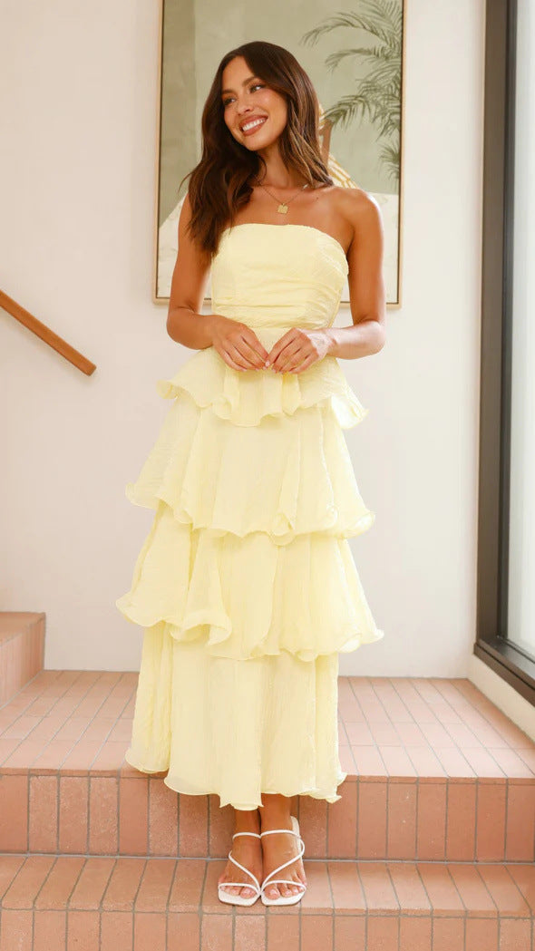 Damen Elegantes Wickelmaxikleid mit voluminösen Rüschendetails Drune