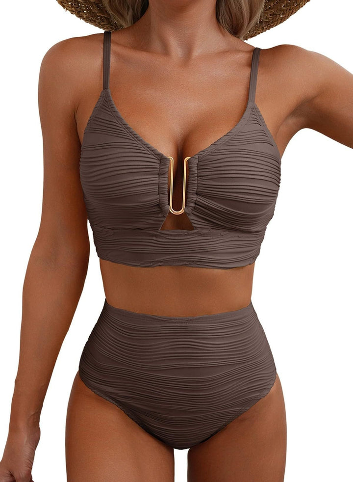 Damen Hochgeschnittener Bikini mit modischem Plissee-Design Drune