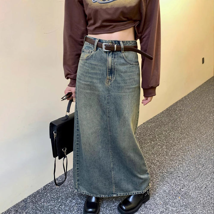 Damen Maxi Denim Rock Drune