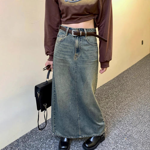 Damen Maxi Denim Rock Drune
