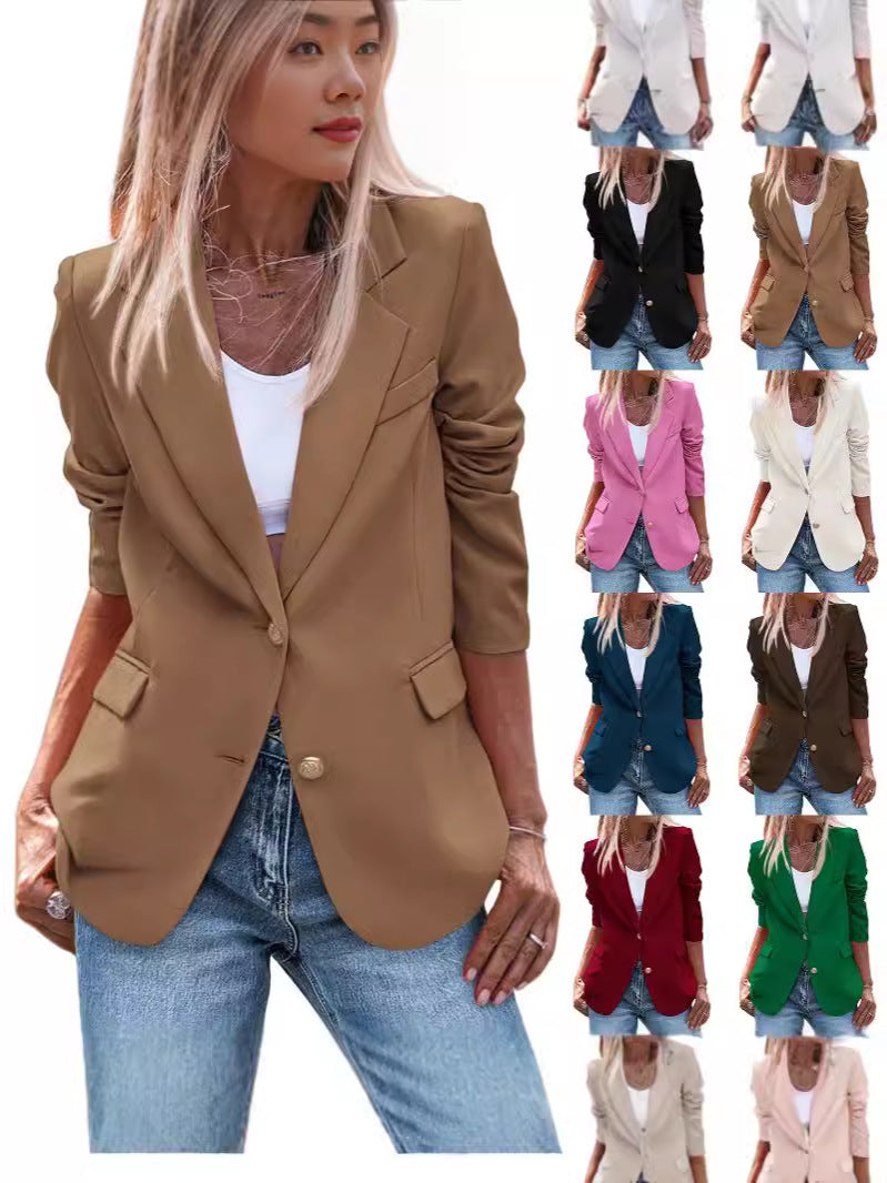 Damen Eleganter Einreiher Blazer mit goldenen Knöpfen und tailliertem Schnitt Drune