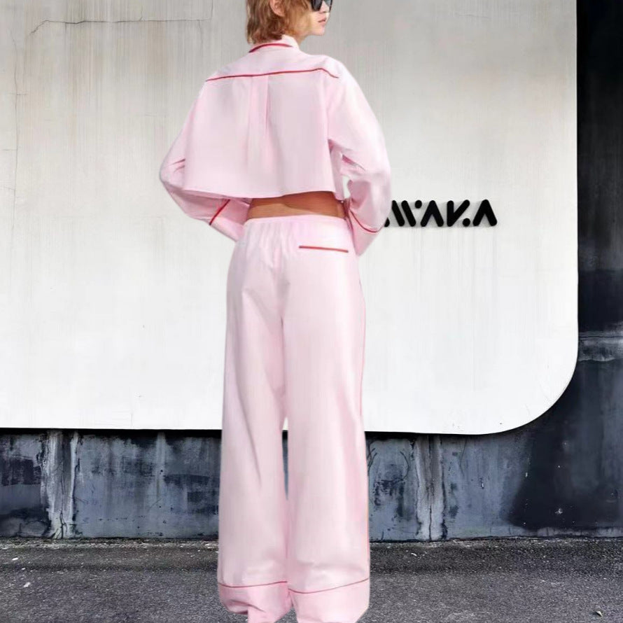Damen modisches zweiteiliges Set mit Crop-Top und weiten Hosen Drune