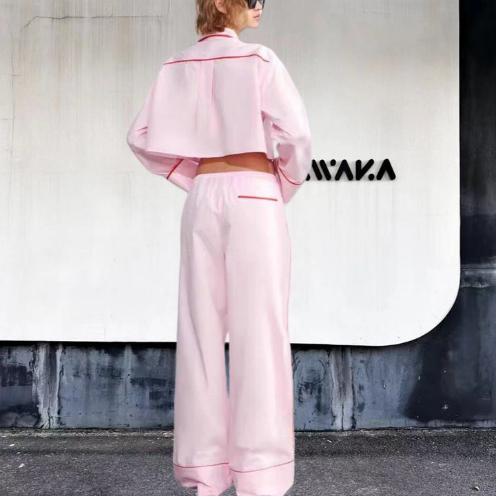 Damen modisches zweiteiliges Set mit Crop-Top und weiten Hosen Drune