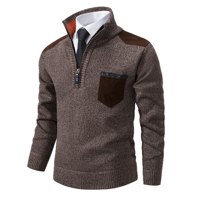 Herren lässiger Pullover mit halbem Reißverschluss und modernem Kragen Drune