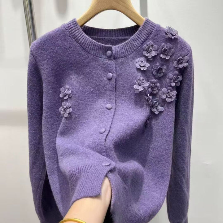 Damen Strickjacke mit floralen Akzenten Drune