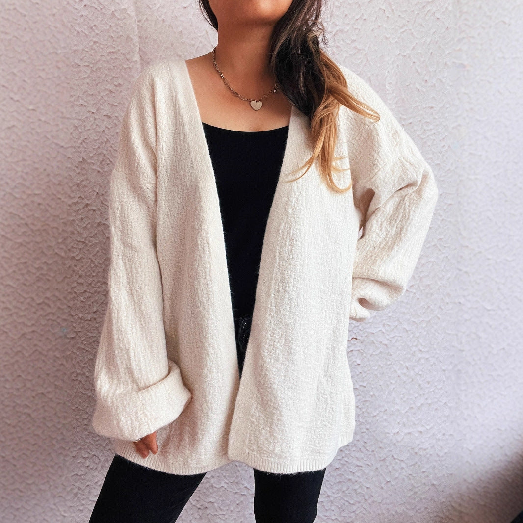 Damen lässige Strickjacke mit weitem Schnitt und voluminösen Ärmeln Drune