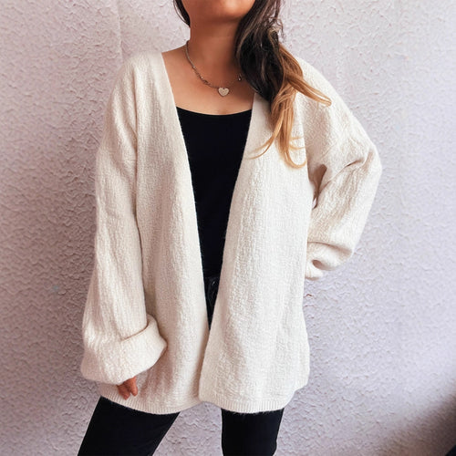 Damen lässige Strickjacke mit weitem Schnitt und voluminösen Ärmeln Drune