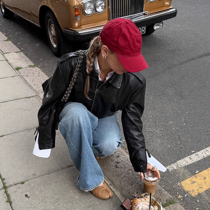 Damen Kunstlederjacke mit eleganten Ärmeln Drune