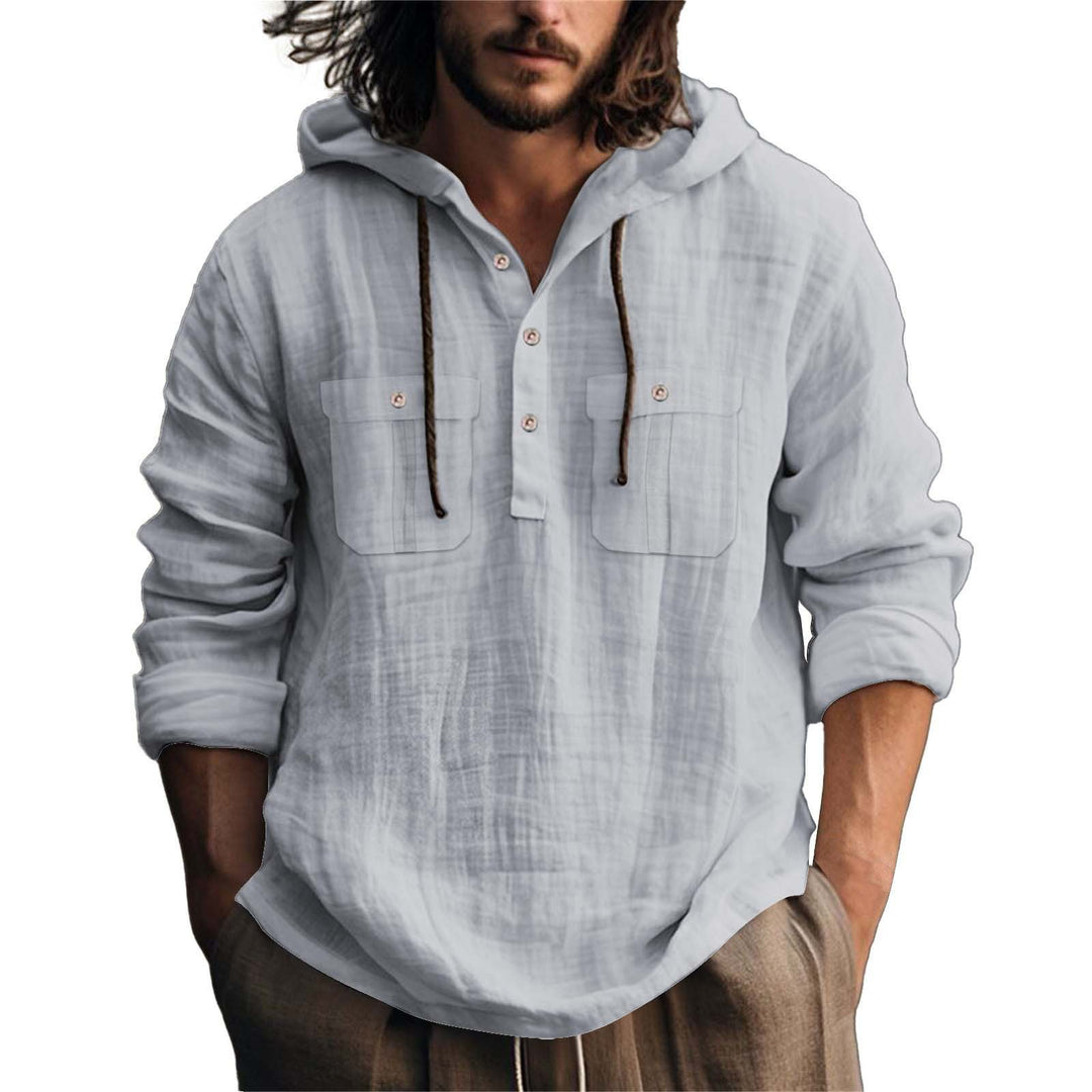 Herren lässiger Kapuzenpullover mit Knopfleiste und praktischen Taschen Drune