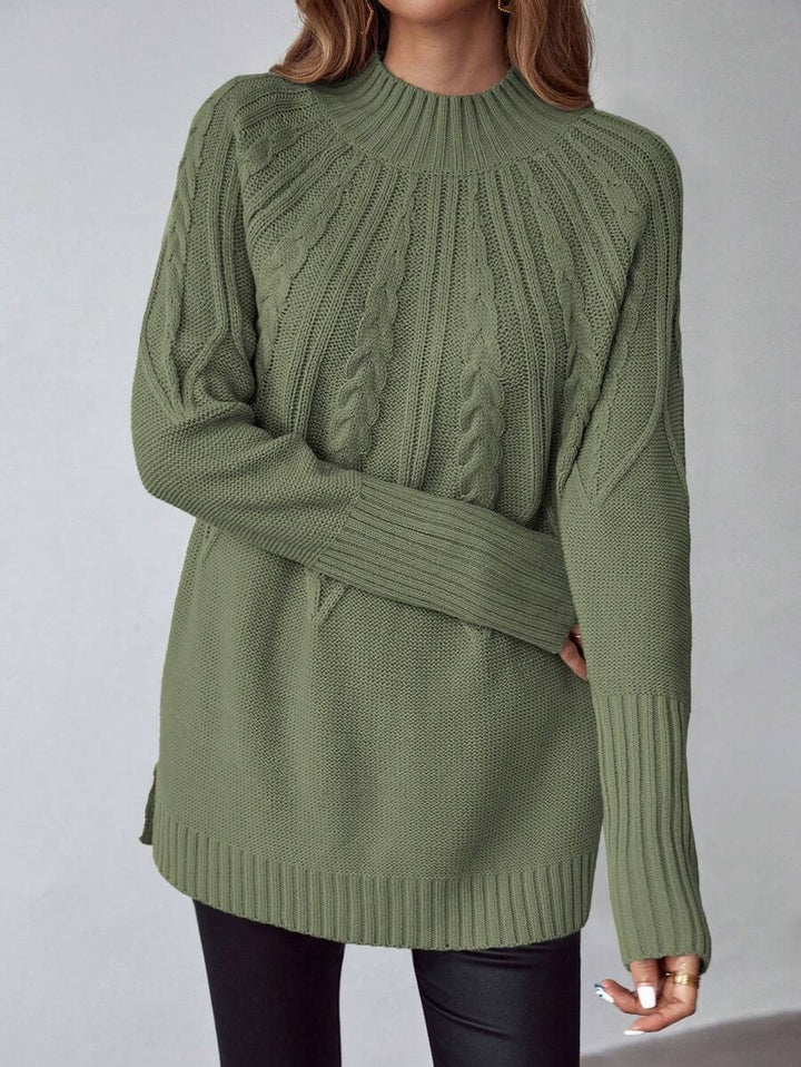 Damen Großer Strickpullover mit detailverliebtem Zopfmuster und hohem Kragen Drune