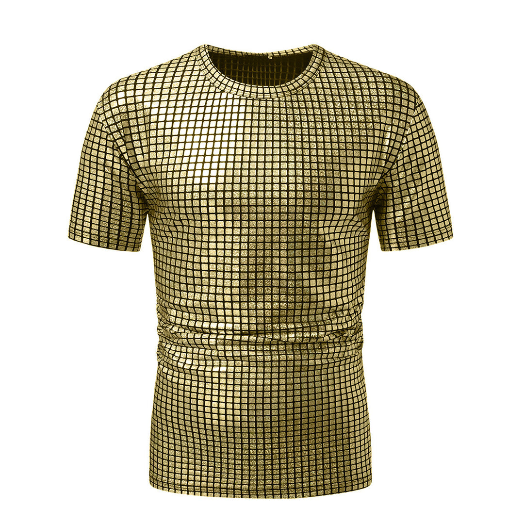 Herren modisches Kurzarm T-Shirt im schimmernden Quadratdesign Drune