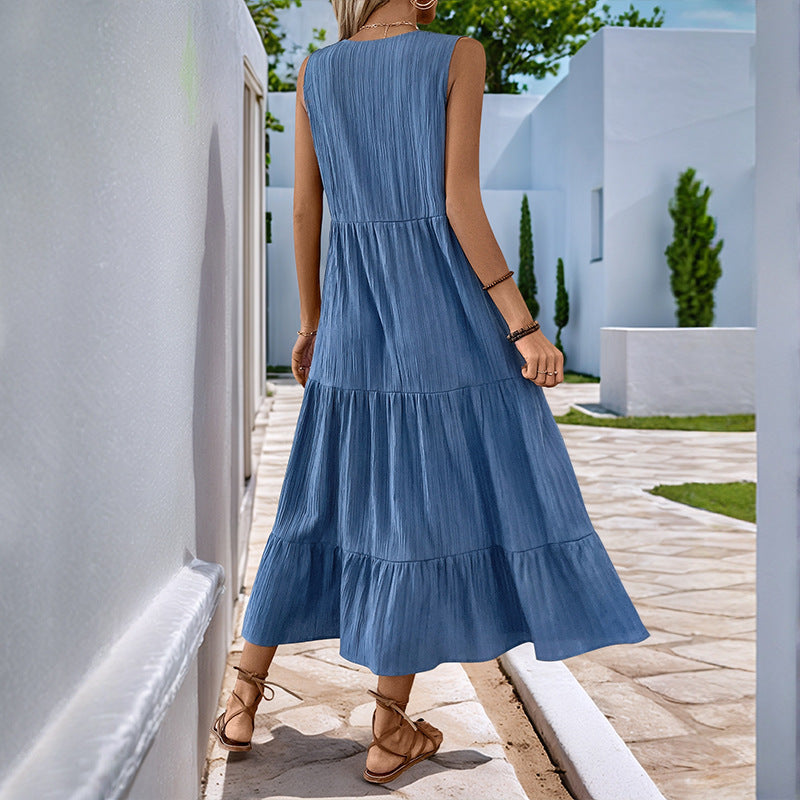 Damen elegantes Maxikleid mit Knopfleiste und lässigem Schnitt Drune