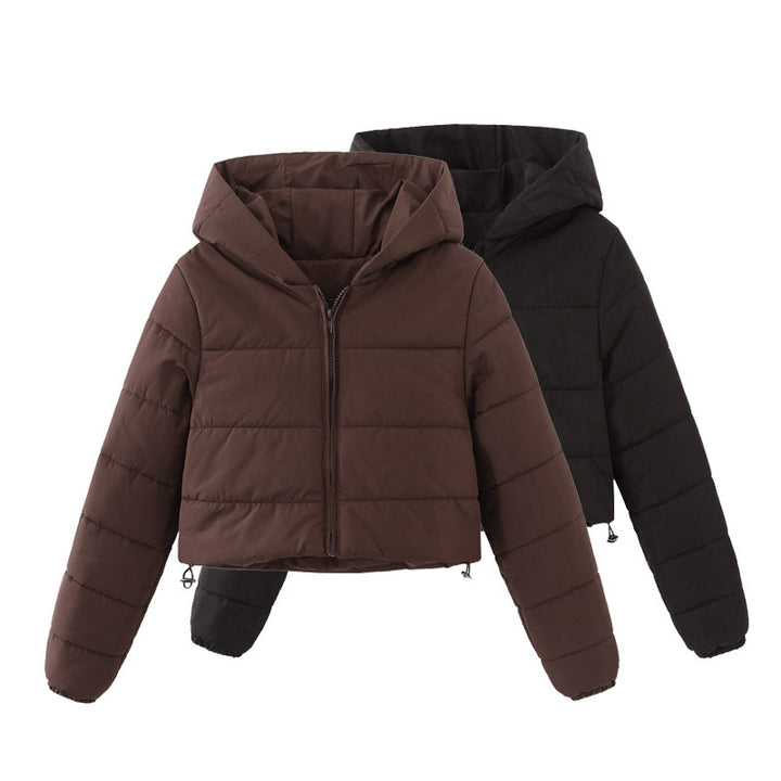 Damen gesteppte kurz geschnittene Jacke mit Kapuze Drune