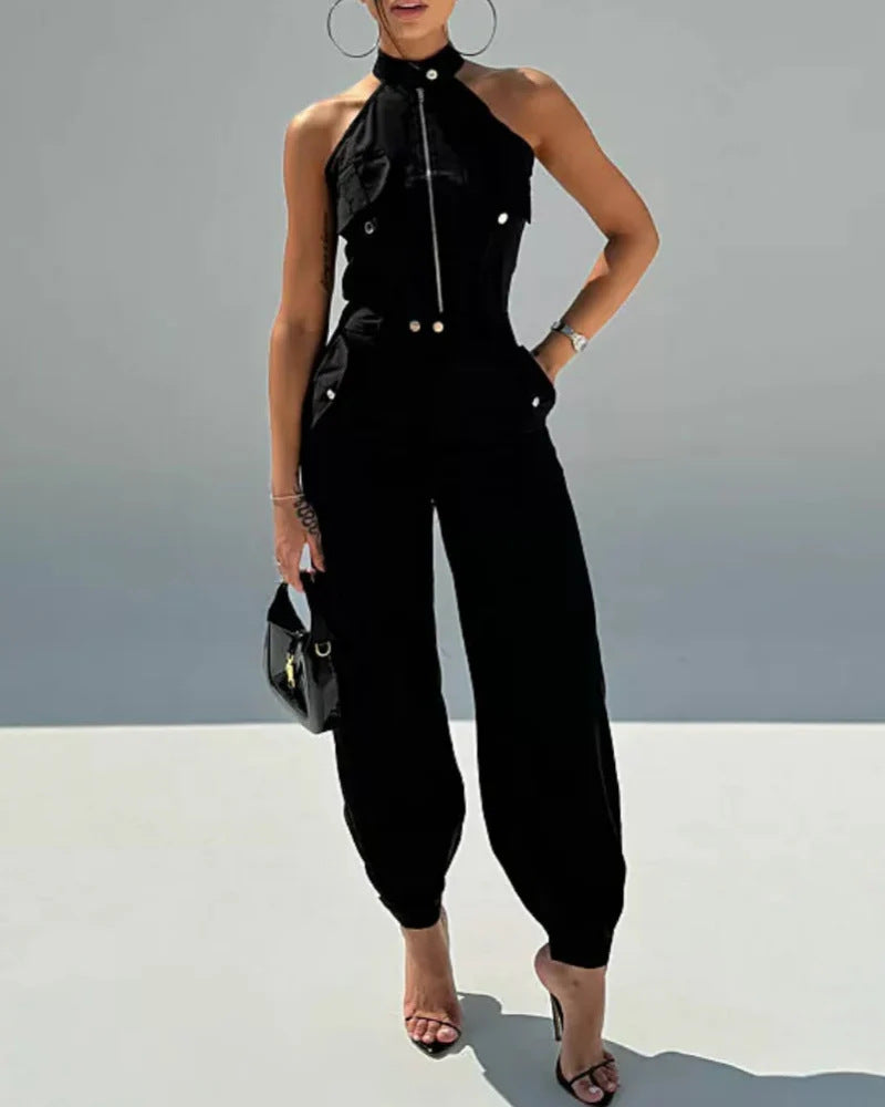Damen modischer einteiliger Overall mit hohem Kragen und praktischen Taschen Drune