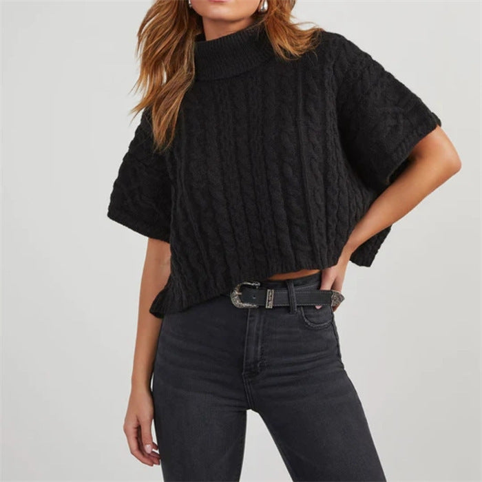 Damen kuscheliger Strickpullover mit Rippstruktur und hohem Kragen Drune