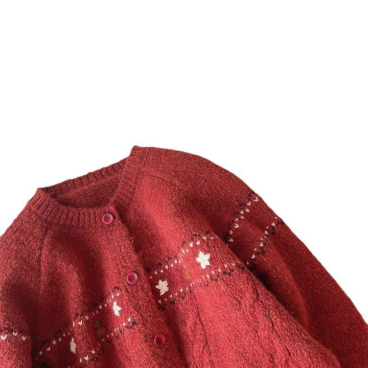 Damen Strickjacke mit floralen Applikationen und bequemen Knöpfen Drune