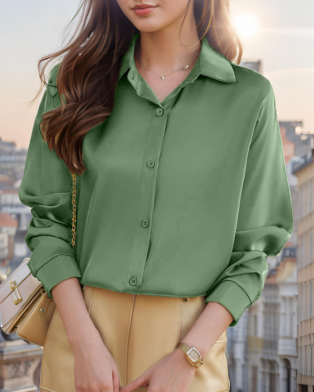Damen Elegante und leichte Bluse mit komfortablem Schnitt und feinem Glanz Drune