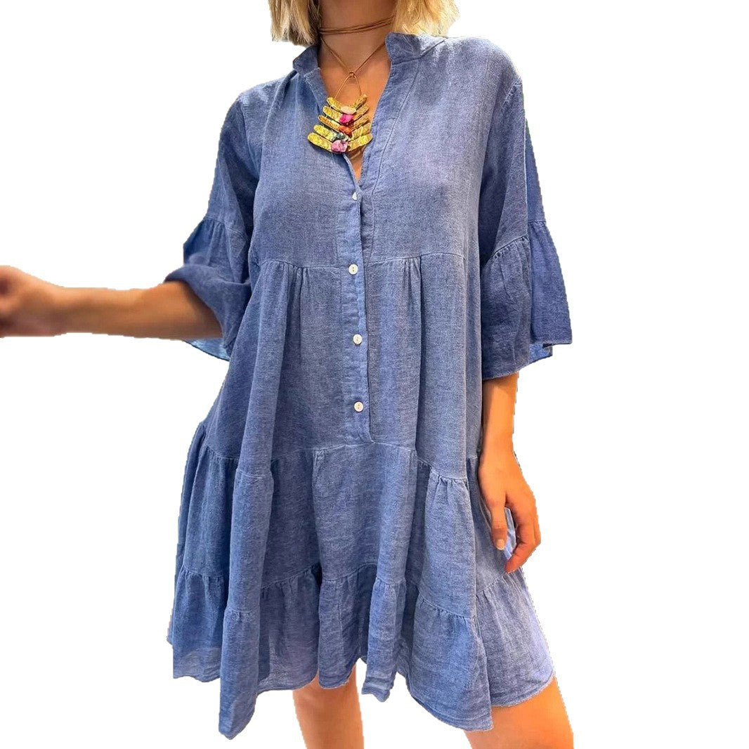 Damen Hemdblusenkleid mit voluminösen Rüschendetails Drune