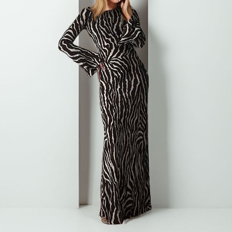 Damen Maxikleid mit einem modernen Zebra-Print und asymmetrischem Schnitt Drune