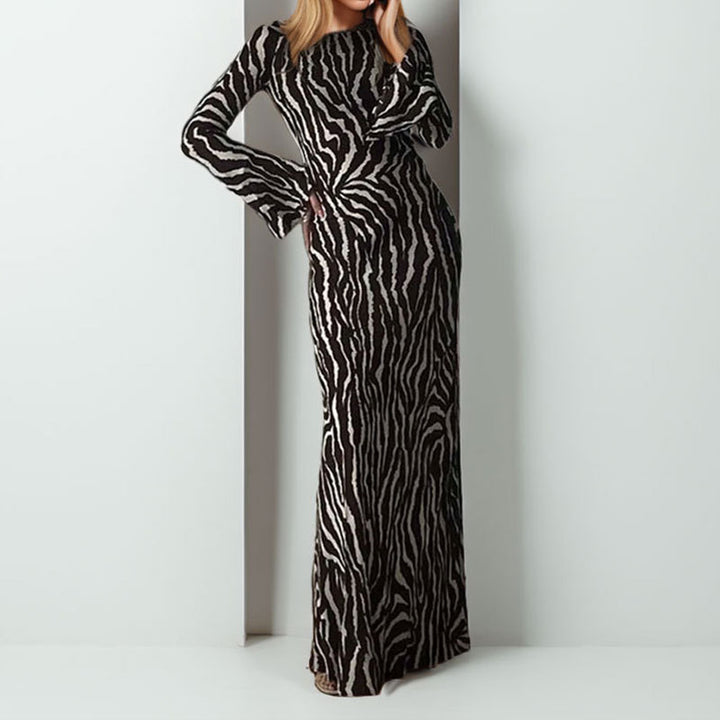 Damen Maxikleid mit einem modernen Zebra-Print und asymmetrischem Schnitt Drune