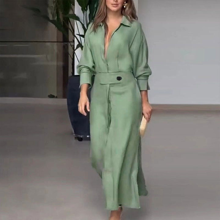 Damen Hemdkleid mit Taillengürtel und seitlichen Schlitzen Drune