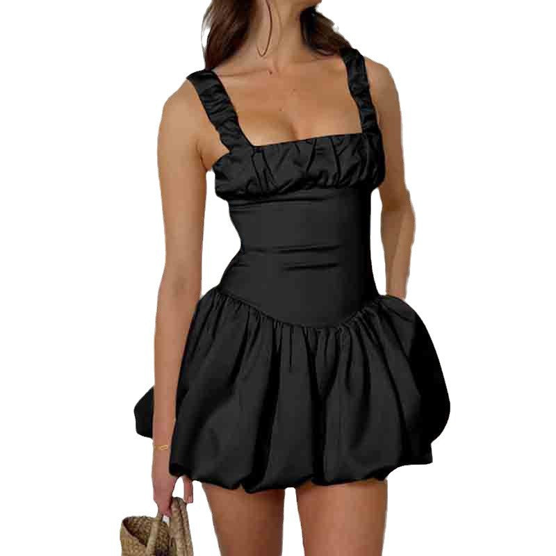 Damen Mini-Kleid mit voluminösem Rock und Rüschendetails Drune