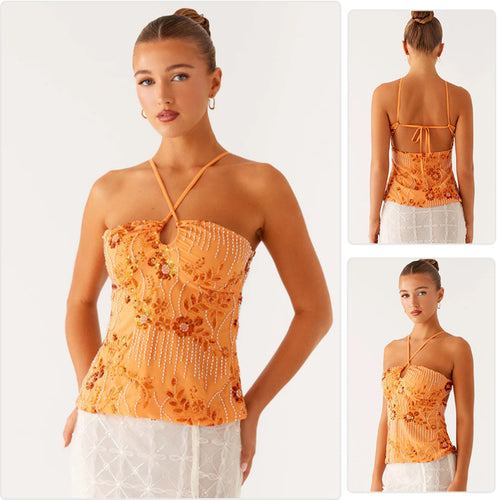 Damen Glitzerndes Bustier-Oberteil mit floralem Design und funkelnden Applikationen Drune