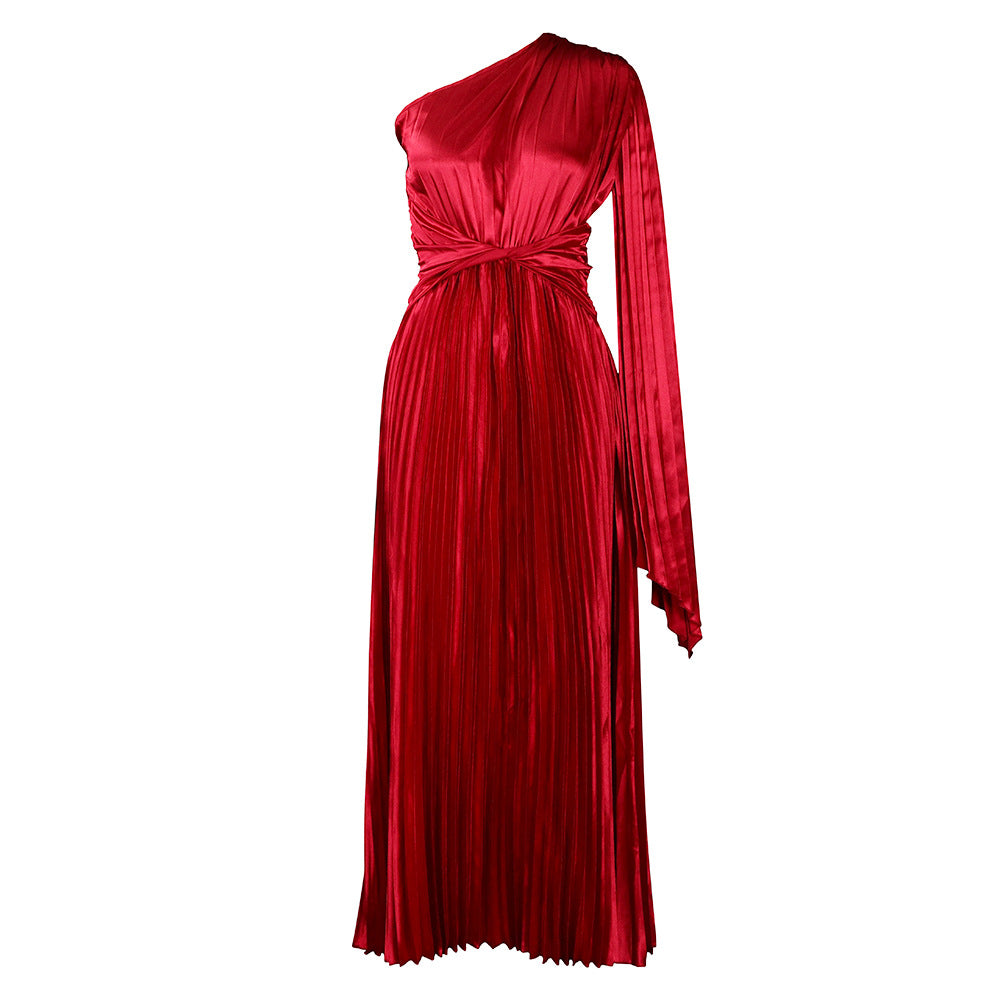 Damen Maxikleid mit eleganter asymmetrischer Drapierung und taillierter Wickeloptik Drune