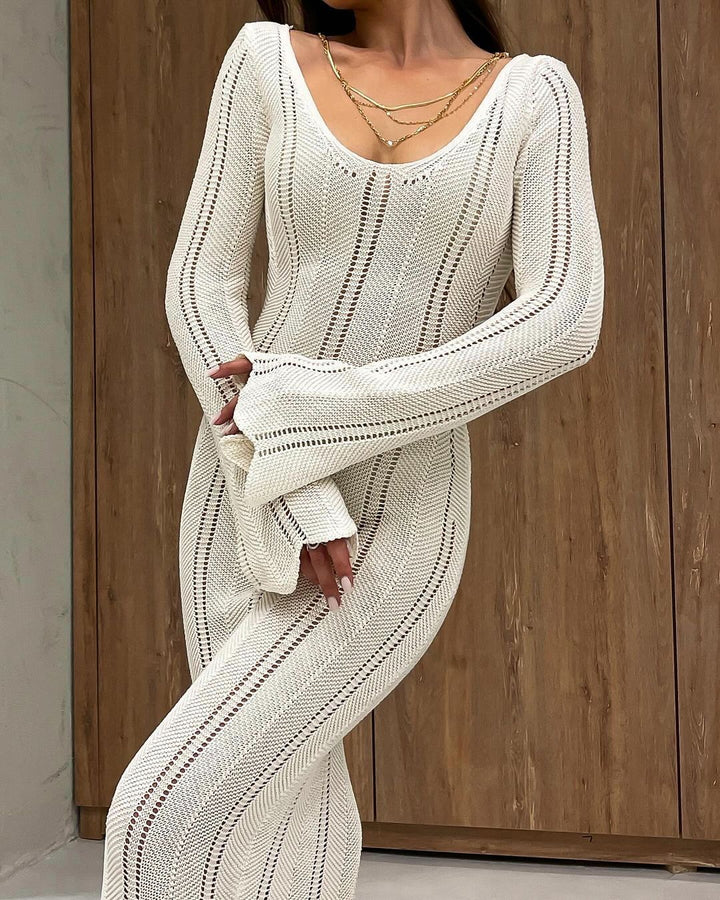 Damen Strickkleid mit tiefem Ausschnitt und weit geschnittenen Ärmeln Drune