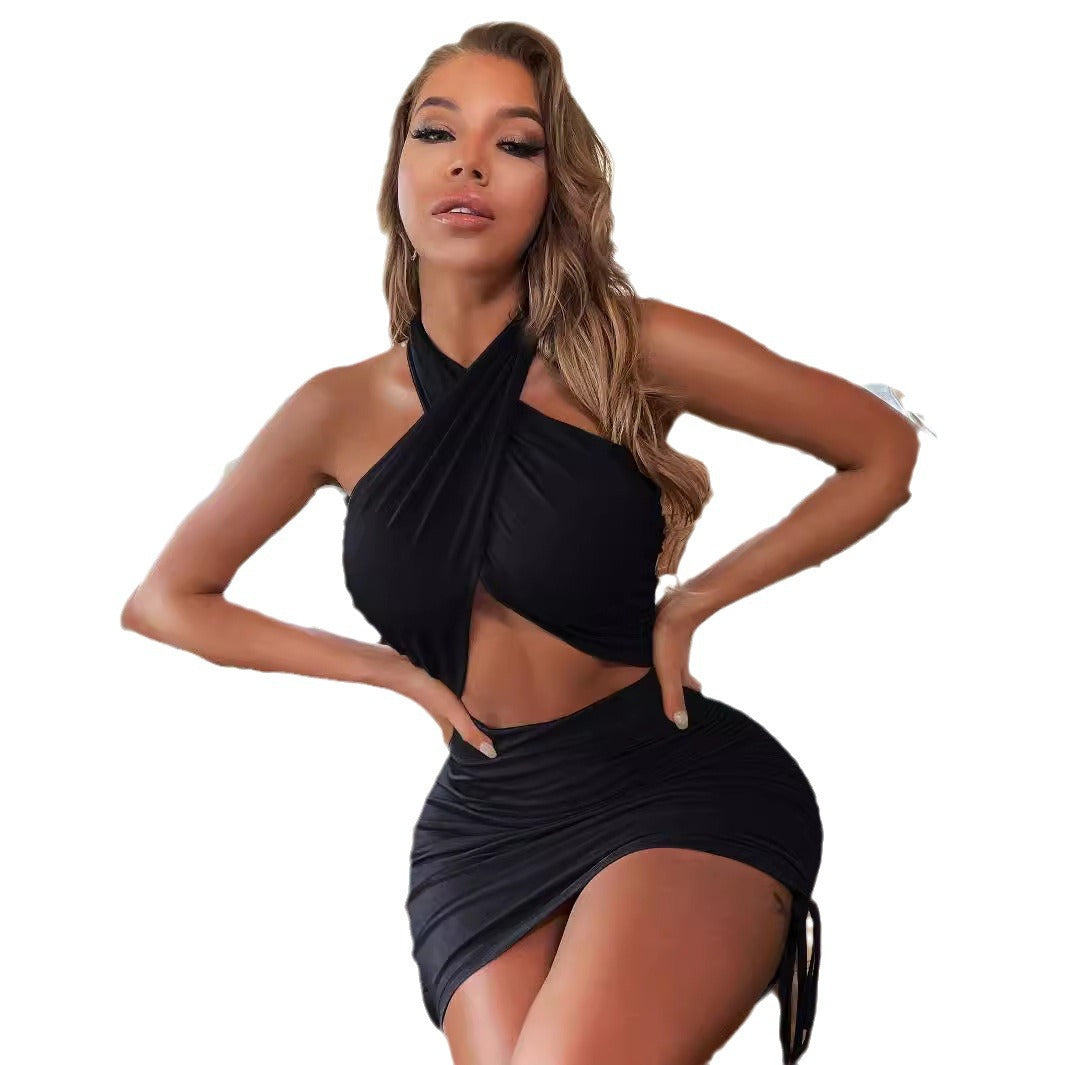 Damen Mini-Kleid mit asymmetrischem Wickeldesign und seitlichen Rüschendetails Drune