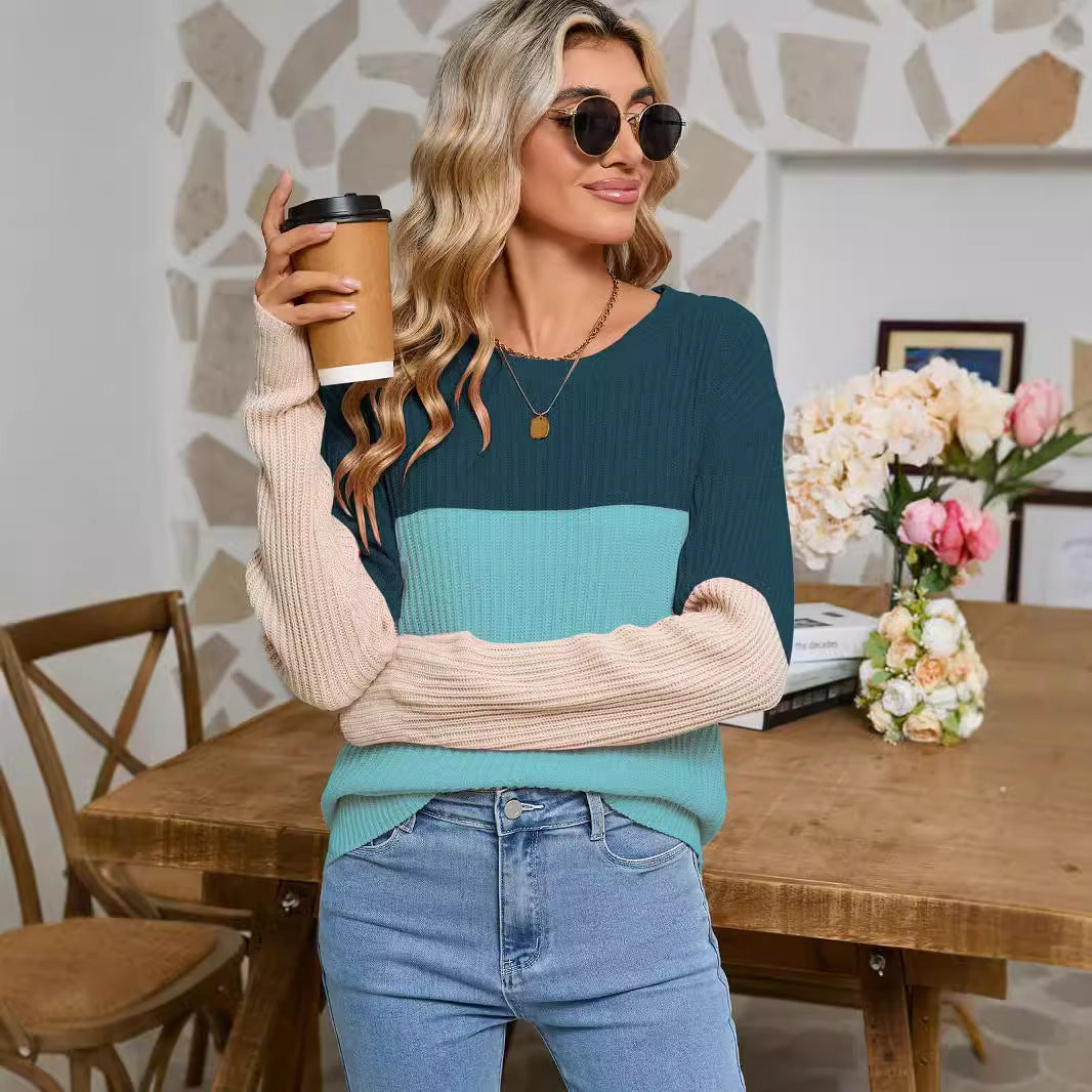 Damen Strickpullover im modischen Farbblockdesign Drune