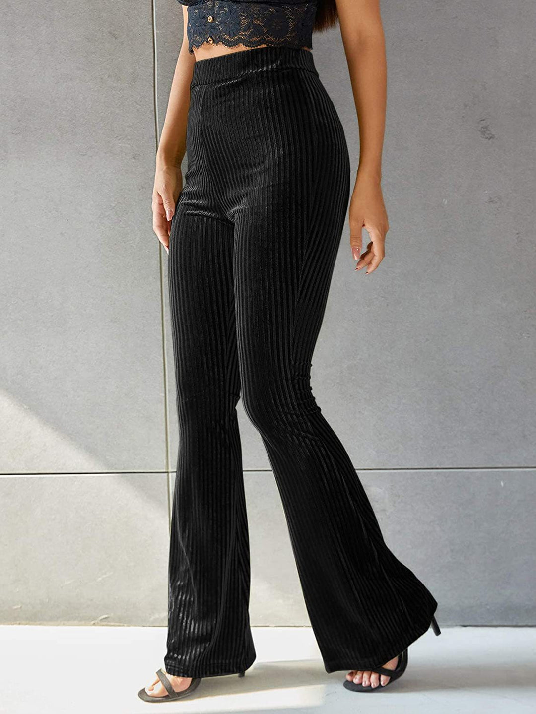 Damen Bootcut-Hose mit Rippstruktur und hohem Bund Drune
