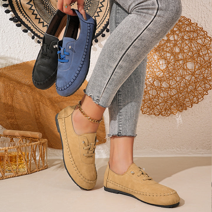 Damen nan atmungsaktive Mokassin-Slipper aus Mikrofaser mit elastischer Schnürung und rutschfester Gummisohle Drune