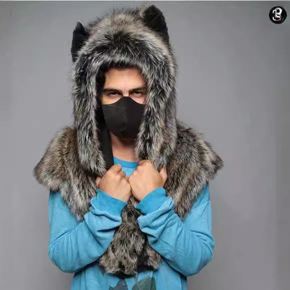 Herren Plüsch-Cape mit Kapuze Drune