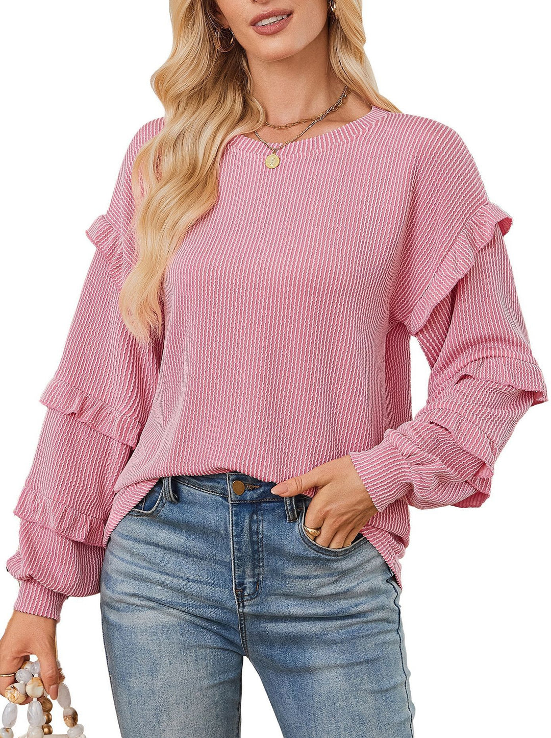 Damen Elegantes Sweatshirt mit Rüsche Drune