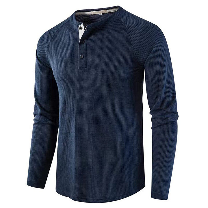 Herren nan strukturiertes Henley-Langarmshirt mit Waffelstruktur, Halbknopfleiste und Raglanärmeln Drune
