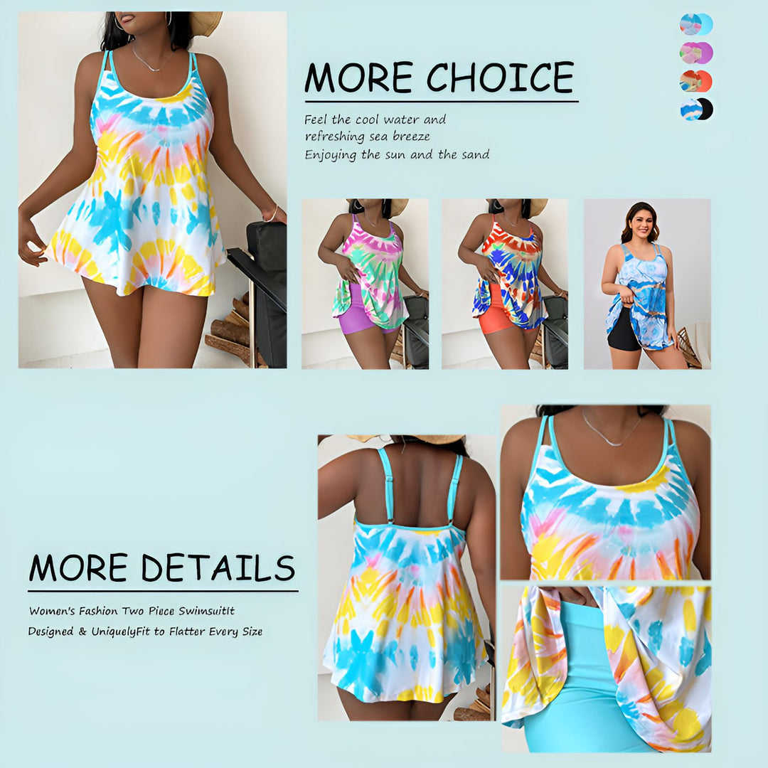 Damen Tankini mit lockerem Schnitt und buntem Batikdesign Drune