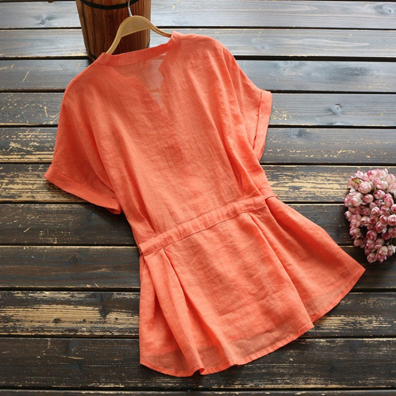 Damen Button-Up Tunika mit tailliertem Design und kurzen Ärmeln Drune