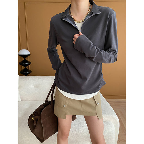 Damen hochgeschlossener Pullover mit Reißverschluss Drune