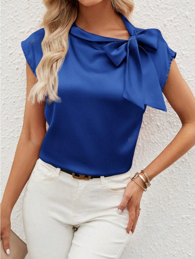 Damen Elegante Satinbluse mit Schleifendetail Drune