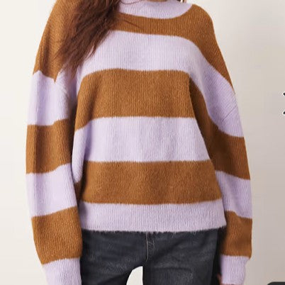 Damen oversized Strickpullover mit gestreiftem Muster und weitem Schnitt Drune