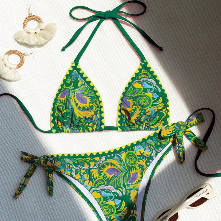 Damen Triangel-Bikini mit buntem Print und verstellbaren Trägern Drune