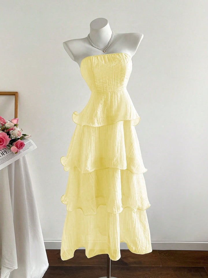 Damen langes Strandkleid mit voluminösen Rüschendetails Drune
