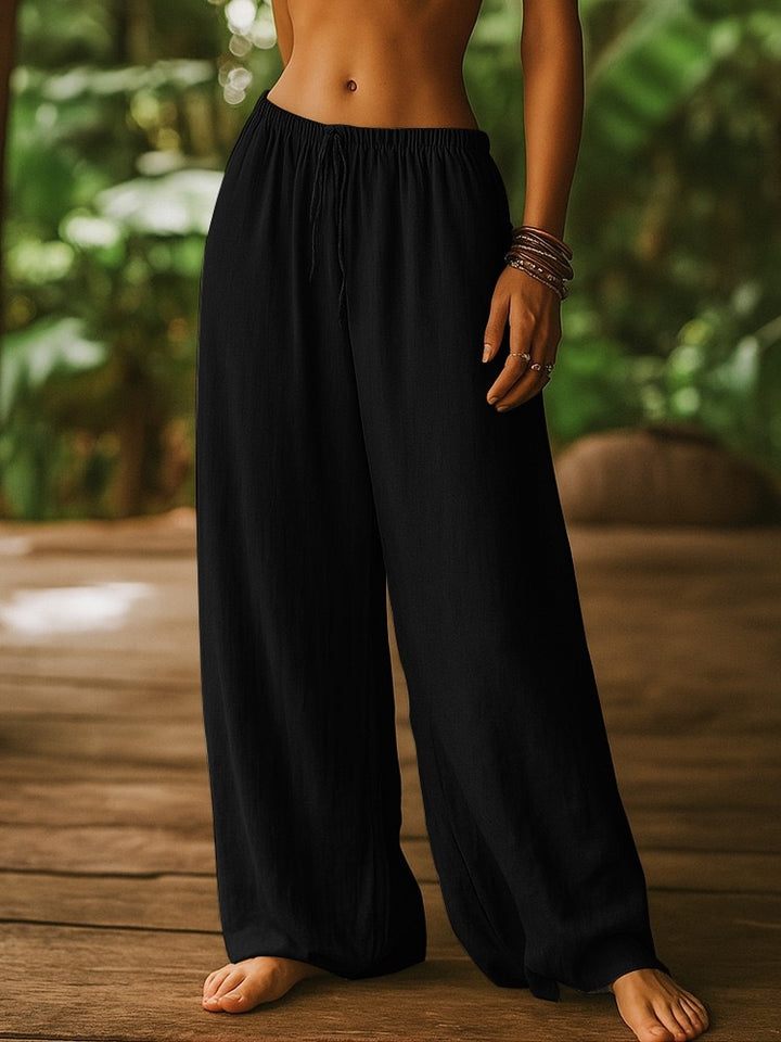 Damen Weit geschnittene Sommer-Hose mit elastischem Bund und Kordelzug Drune