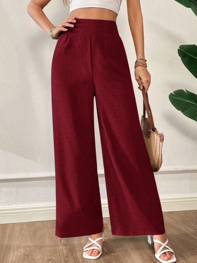 Damen elegante weite Leinenhose mit elastischem Bund Drune