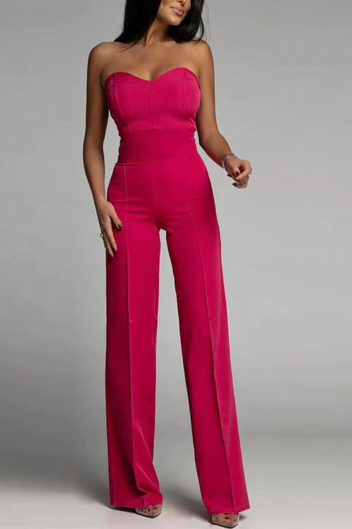 Damen Jumpsuit mit herzförmigem Ausschnitt und weitem Bein Drune