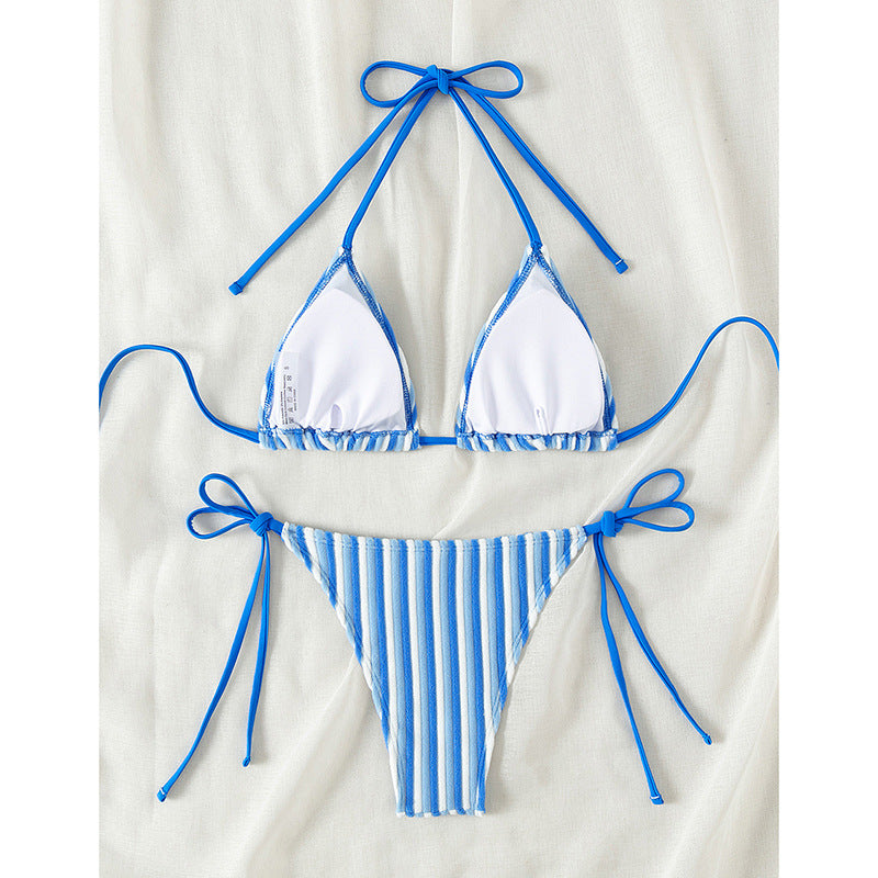 Damen Triangel-Bikini mit raffinierten Streifen und verspielten Schleifen Drune